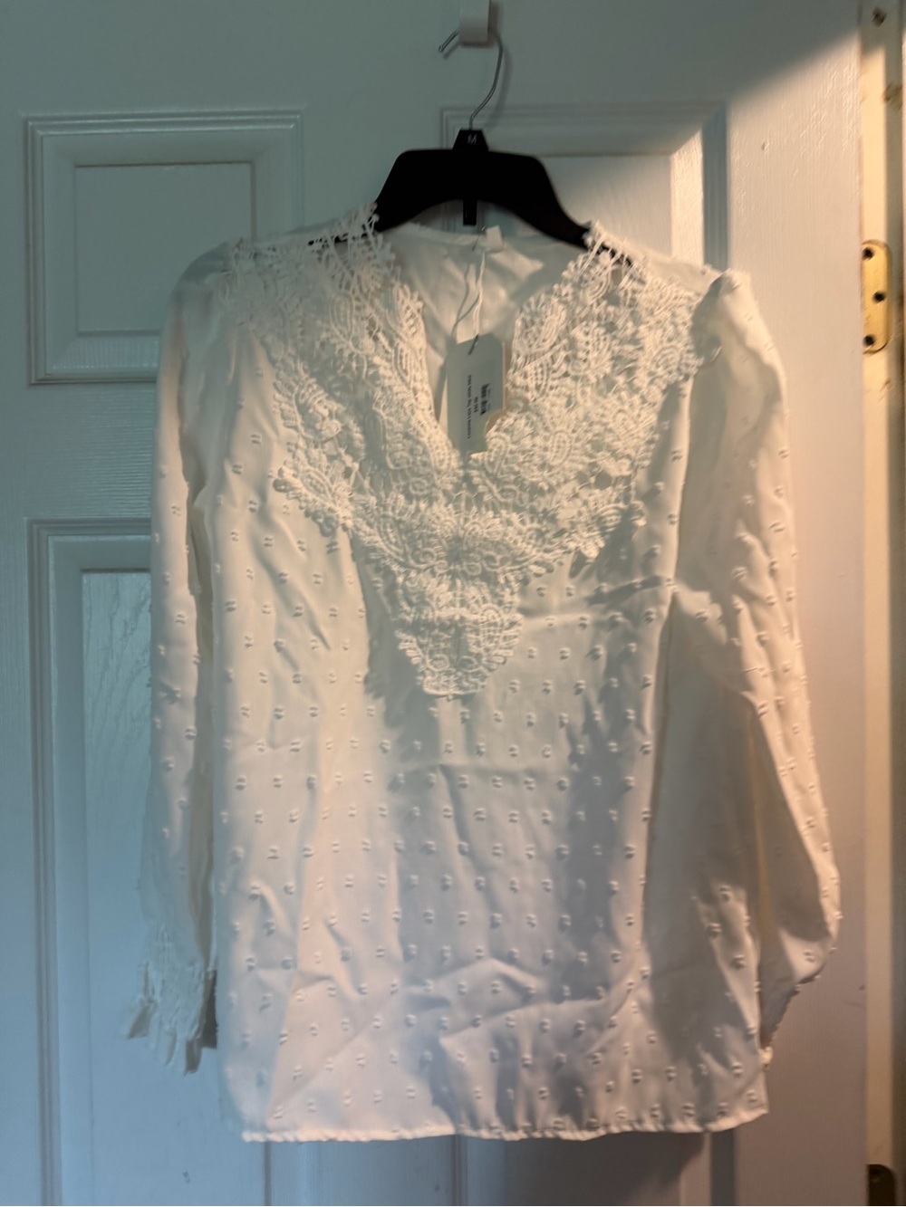 Women's White Lace V-Neck Blouse by